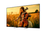 Sony Bravia 5 TV angled out to the right showing an image of a women play a double bass