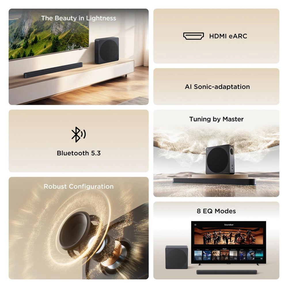 TCL A65-UK 3.1.2ch Soundbar with wireless subwoofer, Audio by Bang & Olufsen, Dolby Atmos - Black
