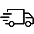 Black icon of a truck moving to show a quick local delivery of home electricals around the Alloa, Stirling, Falkirk and Dunfermline areas.