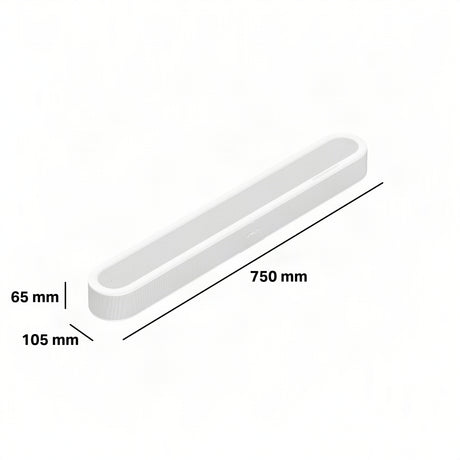 Sonos Beam ultra white with dimensions in millimetres